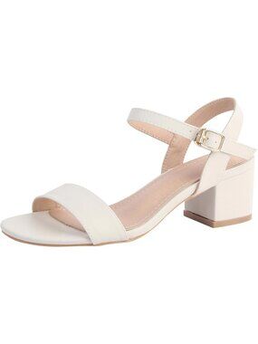Women's White Open-Toe Ankle Strap Block Chunky Heel Glitter Sandals Party Shoes